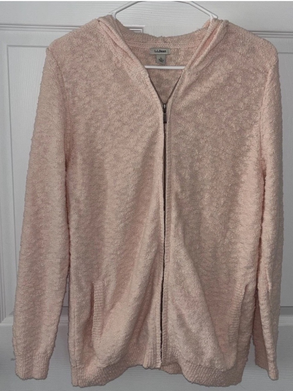 L.L.Bean Cozy Zip-Up Slub Hoodie Sweater in Light Blush Women’s Sz L